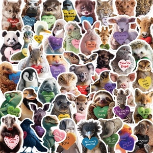 Set di 50 adesivi con animali carini e messaggi d'amore per decorare laptop e chitarre