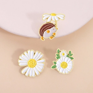 Daisy Hedgehog Enamel Brooch Pin Set Creative Cartoon Flower Animal Badge Zinc Alloy Lapel Pin For Backpack Clothing Decor