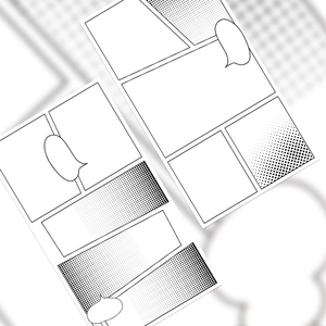 Detailed view of DIY comic storyboard stickers with speech bubbles and dot textures