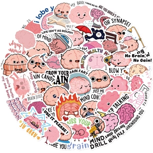 50 PCS waterproof cartoon brain graffiti stickers for laptop and guitar decoration