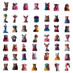 56-piece waterproof cartoon animal stickers with sunglasses and bubble gum for DIY decor