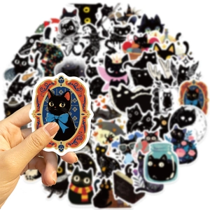 Lot de stickers de chat noir dessin animé étanches pour déco DIY sur ordinateurs