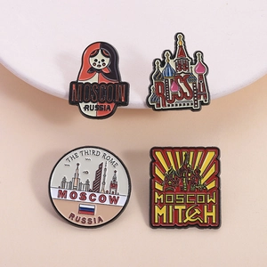 Vintage Russian Moscow Matryoshka Cathedral Enamel Brooch Pins Set Zinc Alloy Metal Badges For Backpack Clothing Accessories