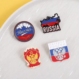 Russian national flag emblems and double-headed eagle enamel pins set in zinc alloy