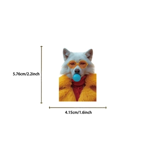 Detailed view of fashionable cartoon animal sticker with precise size measurements