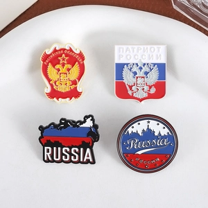 Set of four Russia national emblem double-headed eagle and map enamel lapel pins