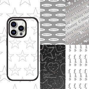 Detail showing various DIY phone case back stickers with star and galaxy motifs