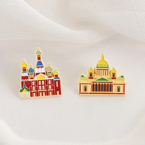 Saint Petersburg colorful enamel lapel pins featuring Russian cathedral architecture