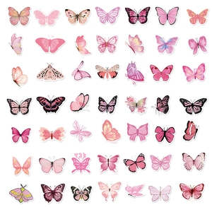 Gedetailleerd raster van 49 kleurrijke vlinderstickers in roze en violette tinten voor DIY