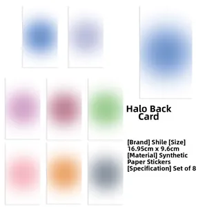 Detail showing 8-pack set of gradient halo stickers with dimensions 16.95cm by 9.6cm