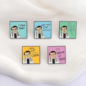 Set van 5 grappige cartoon dokter emaille speldjes met vierkant metalen badge ontwerp