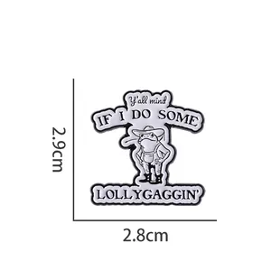 Cartoon frog pin badge with humorous quote and cowboy hat made of durable alloy