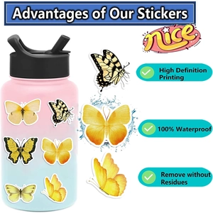 Waterdichte vlinderstickers op bidon met hoogwaardige high-definition bedrukking