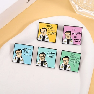 5er-Set bunte quadratische Emaille-Pins mit Arztmotiven und humorvollen Zitaten