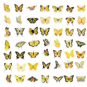 Gedetailleerde weergave van 50 kleurrijke vlinderstickers voor DIY-notitieboekjes