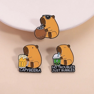 Cute Cartoon Capybara Enamel Pin Brooch Zinc Alloy Baking Finish Animal Badge For Backpack Clothing Decor Unisex Jewelry