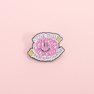 Funny Little Miss Procrastinator Enamel Pin Pink Messy Yarn Smile Face Metal Badge Cartoon Brooch Jewelry For Clothes