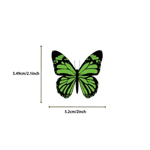 Gedetailleerde afmetingen van groen-zwarte vlinderstickers met 5,2 cm breedte