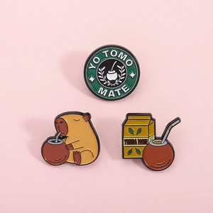 Creative Yerba Mate Capybara Enamel Brooch Pin Zinc Alloy Cartoon Animal Badge For Backpack Clothing Decor Accessories Gift