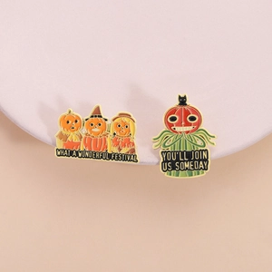 Halloween Over The Garden Wall Style Pumpkin Scarecrow Enamel Brooch Zinc Alloy Cartoon Black Cat Badge Accessories For Party