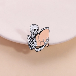 Skeleton Hugging Butt Enamel Pin Zinc Alloy Punk Goth Halloween Brooch For Clothing Bags Jewelry Decor Accessory