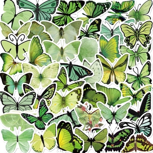Detailopname van 50 groene vlinderstickers, waterbestendige decoratie voor DIY en notebooks