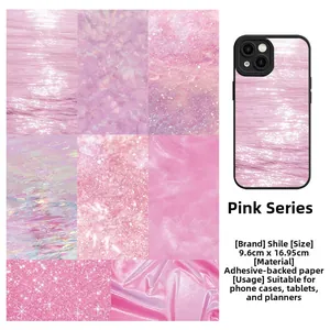 Pink DIY phone case decorative stickers with glitter marble and water ripple patterns