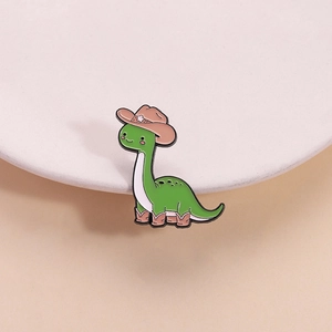 Cartoon Cowboy Dinosaur Enamel Brooch Green Brachiosaurus Pin With Hat And Boots Zinc Alloy Badge For Clothes Accessory