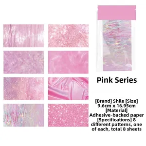 Pink girl series DIY decorative stickers with glitter and marble texture, 8 sheets per pack