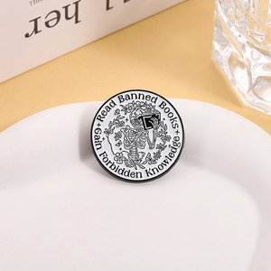 Gothic Round Enamel Brooch Badge Skeleton Reading Book Floral Design Zinc Alloy Badge Read Banned Books Knowledge Gift