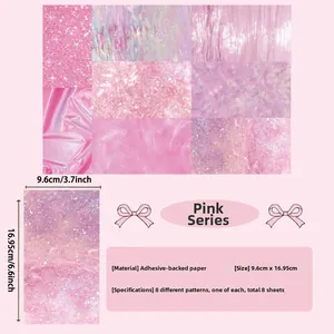 Detailed view of pink DIY phone back stickers showing adhesive textures and dimensions