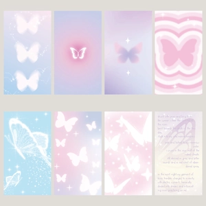 Detail of 8 sets of butterfly aesthetic stickers with Y2K aura gradient designs