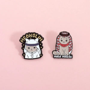 Lot de pins en émail chat de dessin animé avec motifs Meowslim et Hala Habibi pour habits