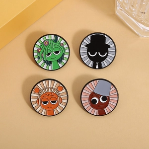 Vierer-Set einzigartige Emaille-Anstecknadeln mit bunten Comicfiguren und rundem Metalldesign