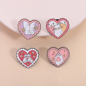 Broche en Émail Cœur de Chat Dessin Animé Mignon Badge de Patte d'Animal Kawaii Épingle en Alliage de Zinc pour Vêtements Sacs Cadeau