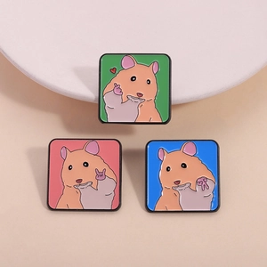 Broches en Émail en Alliage de Zinc Hamster de Dessin Animé Mignon Épingles de Revers d'Animal Carré Badge de l'Animal de Compagnie pour Décoration de Vêtements Sacs