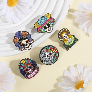 Mexican Day of the Dead Skull Brooch Colorful Floral Skeleton Badge Fashion Jewelry Accessories For Festival Party