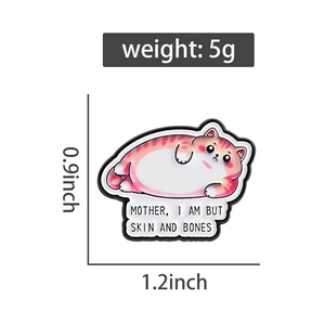Detail view of chubby cat enamel pin showing 1.2x0.9 inch dimensions and 5g weight