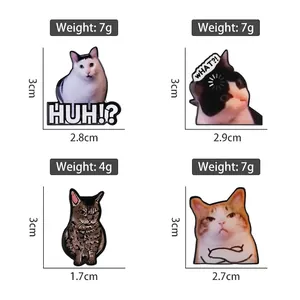 Cute set of 4 funny cat enamel pins with expressions like huh and what for clothes decor