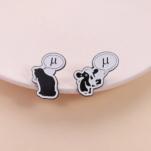 Épinglette Émaillée Chat Vache Calembour Scientifique Lettre Grecque Mu Alliage Animal Broche Badge Accessoire Vêtements Femmes Hommes