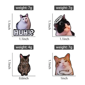Funny meme cat enamel pins set with huh and what expressions and precise measurements