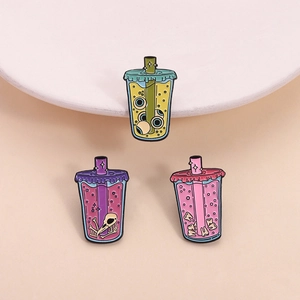 Quirky Gothic Bubble Tea Enamel Pin Brooch Zinc Alloy Skeleton Eyeball Tooth Badge For Backpack Clothes Accessories Jewelry