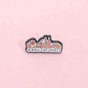 Cartoon Orange Cat Energy Enamel Pin Four Kittens Stretching Yawning Badge Zinc Alloy Brooch For Clothes Backpack Jewelry