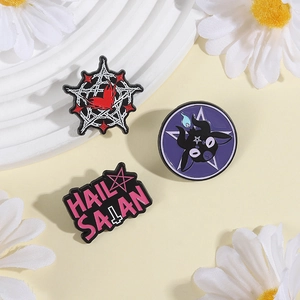 Gothic enamel pin set with black goat and star designs for clothing accessories