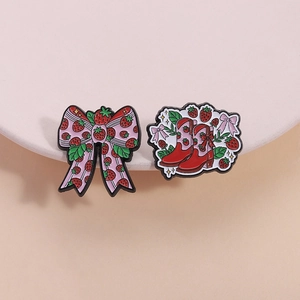 Cute Strawberry Bow Cowboy Boots Enamel Brooch Alloy Badge Pin Cartoon Fruit Clothes Bags Decorative Accessory Jewelry