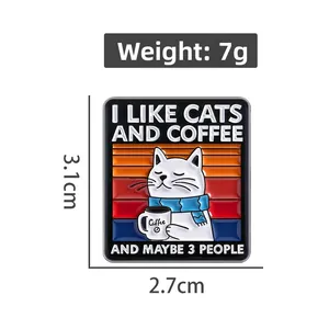 Detail view of cat coffee enamel pin showing dimensions 3.1cm x 2.7cm and weight 7g