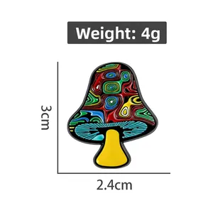 Colorful trippy mushroom enamel pin with psychedelic pattern, 3x2.4cm artistic brooch