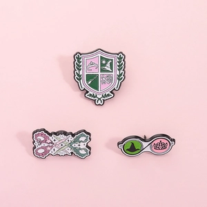 Cartoon Magic Academy Style Enamel Pin Zinc Alloy Shield Scissors Glasses Brooch Badge For Clothing Bag Women Kids Jewelry Accessory