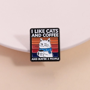 Funny Cartoon Cat Coffee Enamel Pin Humor Quote Zinc Alloy Brooch Badge Cute Animal Jewelry Accessory For Backpack Clothing