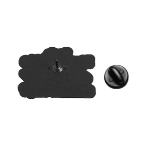 Detailed view of the black enamel pin back with durable rubber clutch and metal needle